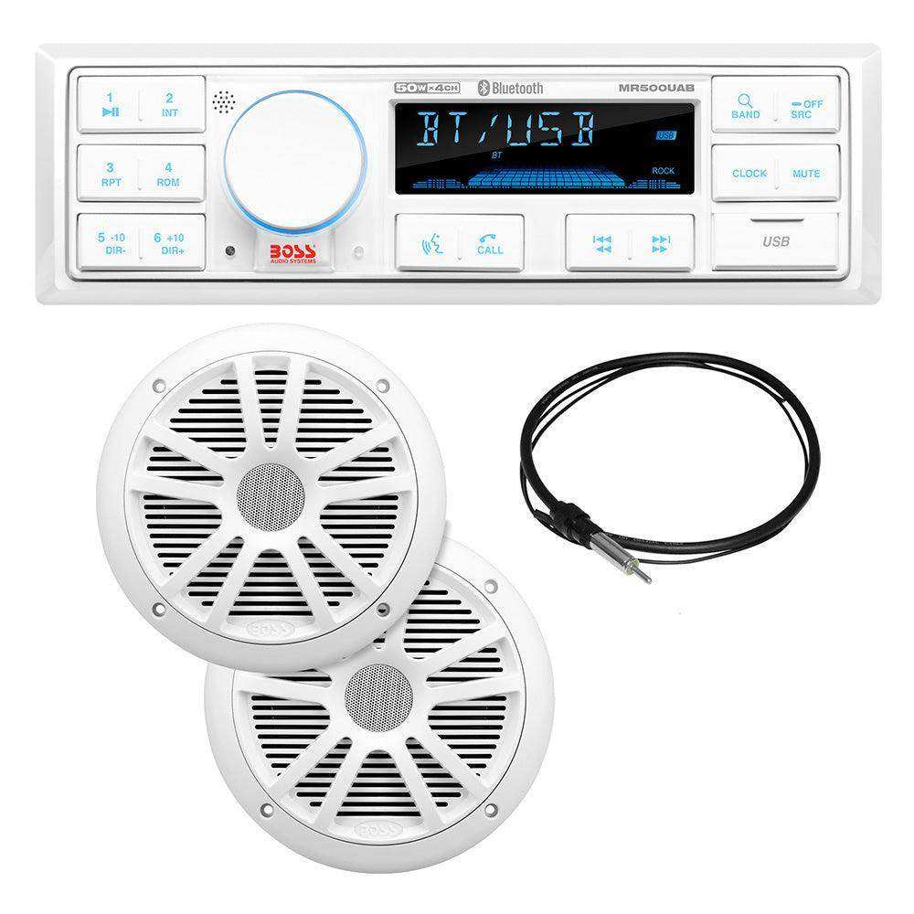 Boss Audio MCK500WB.6 Kit w/MR500UAB, 2 MR6W Speakers, MRANT10 Antenna, & White Remote - Skoutley Outdoors LLC