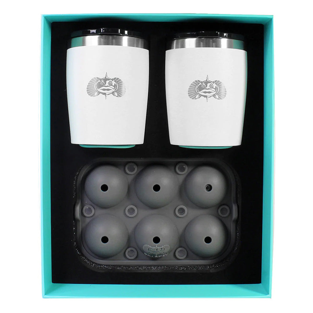 Toadfish Non-Tipping 10oz White Rocks Tumblers w/Ice Ball Tray - 2 Tumblers - Skoutley Outdoors LLC