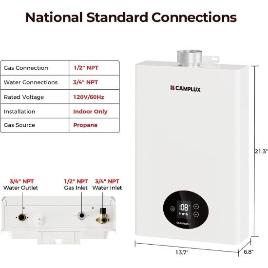 Load image into Gallery viewer, Camplux Climatech 3 Indoor Gas Tankless Water Heater 102,000 BTU
