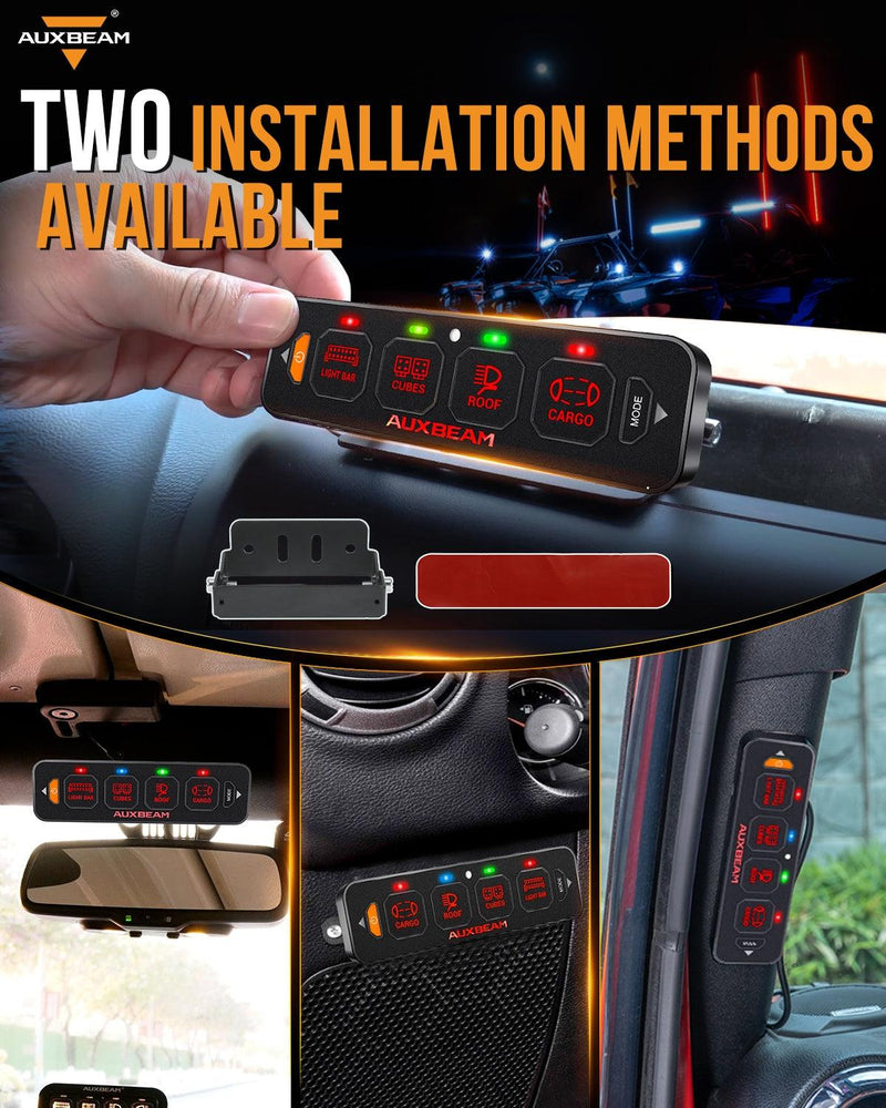 Load image into Gallery viewer, AS-400 RGB Slim Switch Panel with APP&Remote Control, Toggle/ Momentary/ Pulsed Mode Supported(One-Sided Outlet)