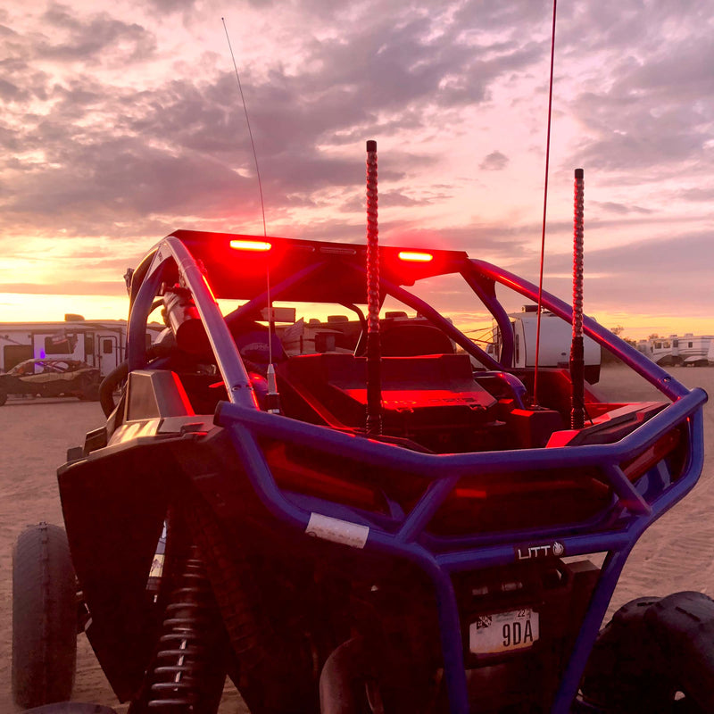 Load image into Gallery viewer, litt industries led chase bar rear facing light bar for utv rzr can am truck or overlander with 1.75" roll bar clamps mounted to polaris rzr turbo S