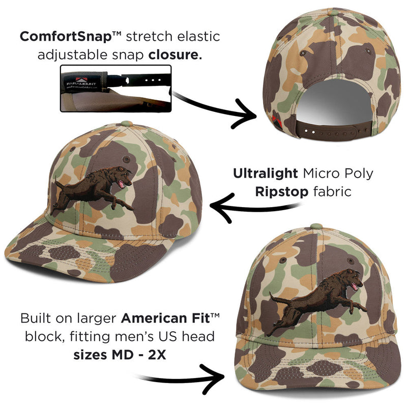 Load image into Gallery viewer, Chocolate Lab 6-Panel Riverside Vintage Camo Cap