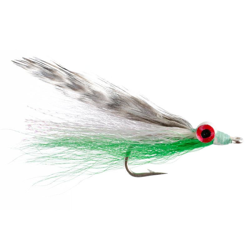 Load image into Gallery viewer, Clousers Deep Minnow Grizzly Green Streamer- 4 Saltwater Flies - Size 1/0