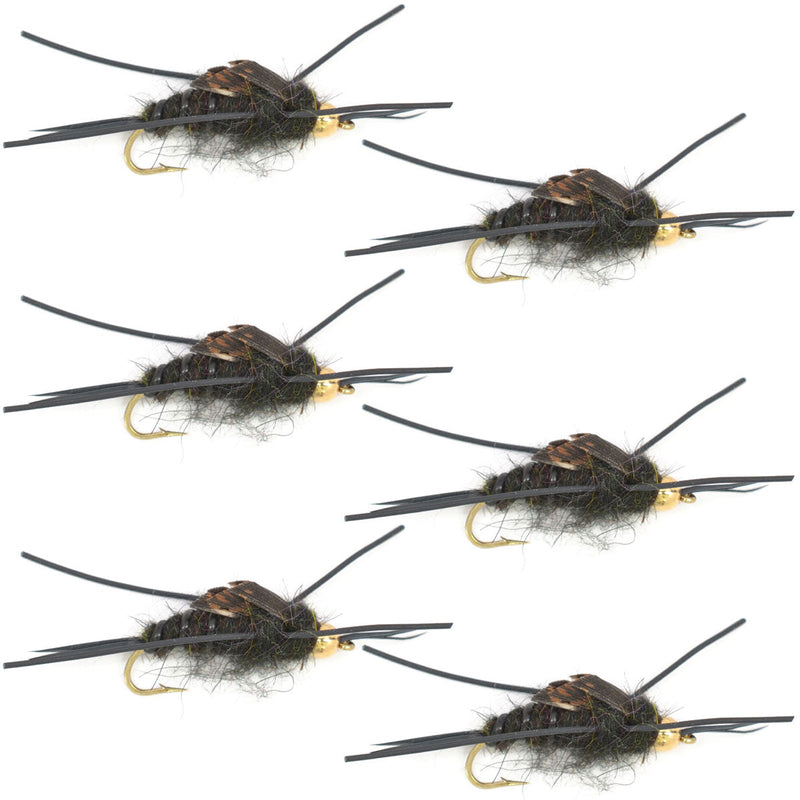 Load image into Gallery viewer, Tungsten Bead Kaufmann's Black Stone Fly with Rubber Legs - Stonefly Wet Fly - 6 Flies Hook Size 8