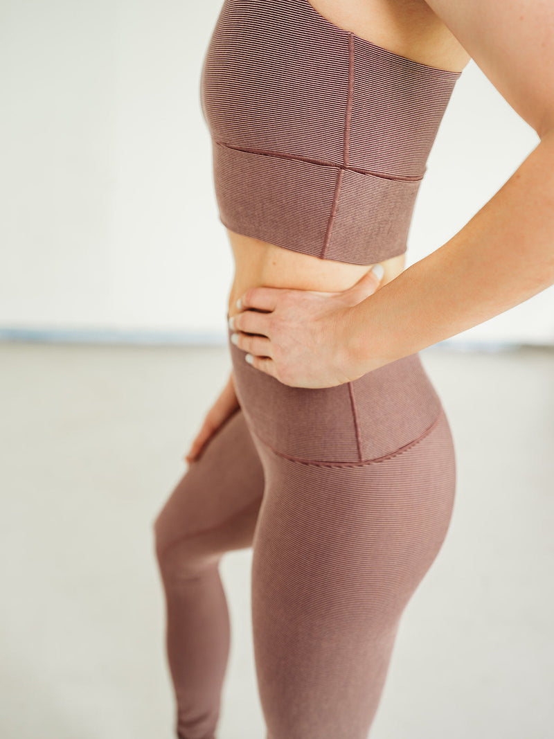 Load image into Gallery viewer, Mauve Microstripe Yoga Pants *FINAL SALE*
