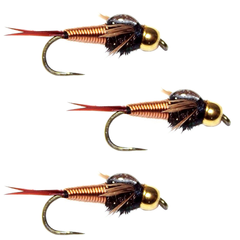 Load image into Gallery viewer, 3 Pack Barbless Bead Head Copper John Nymph Fly Fishing Flies - Hook Size 10
