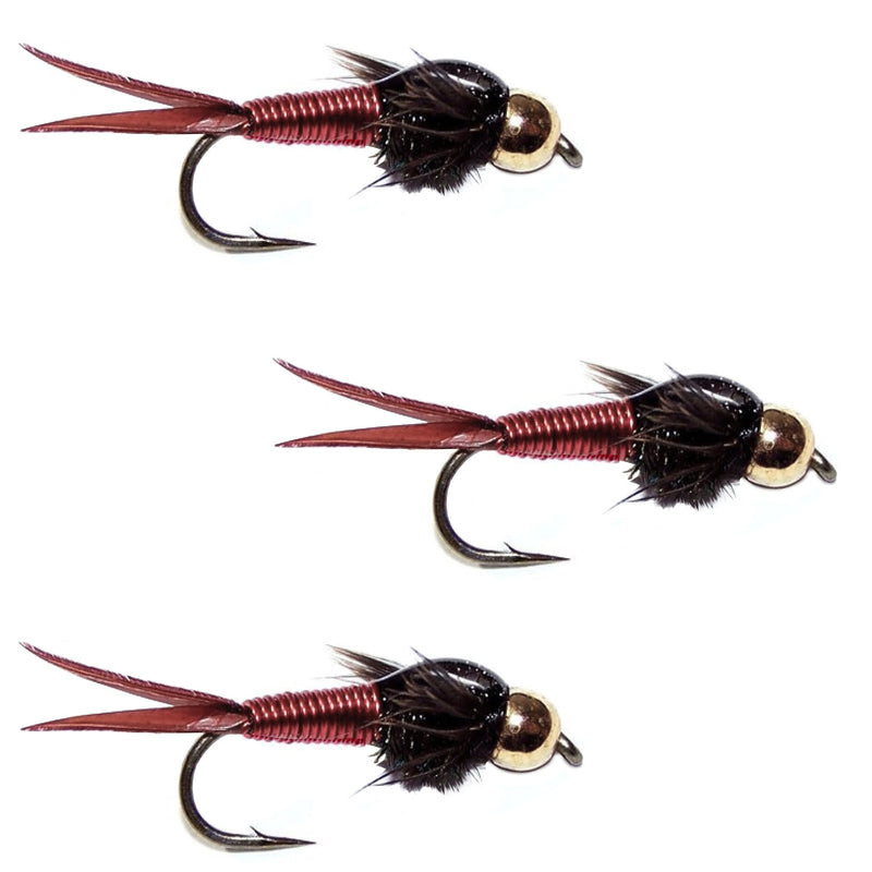 Load image into Gallery viewer, 3 Pack Bead Head Red Copper John Nymph Fly Fishing Flies - Hook Size 14