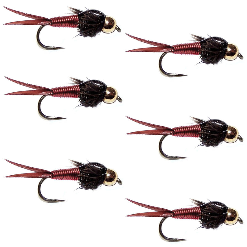 Load image into Gallery viewer, Barbless Bead Head Red Copper John Nymph Fly - 6 Flies Hook Size 12