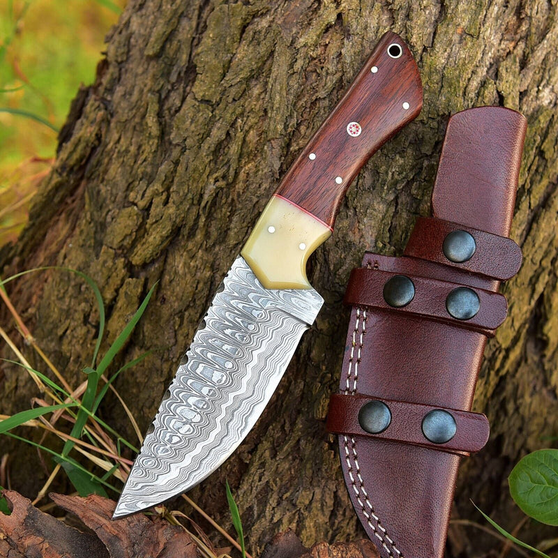 Load image into Gallery viewer, Custom Handmade Skinning Knife with Damascus Steel Blade