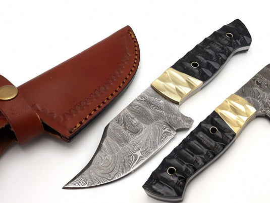 Custom Handmade Damascus Skinning Knife with Resin & Brass Handle