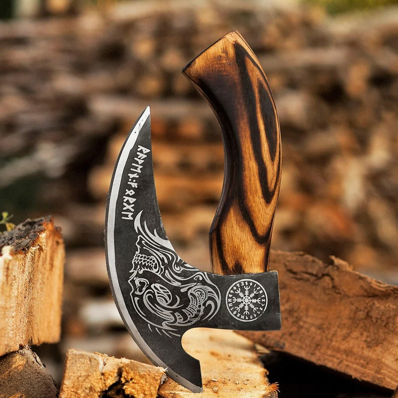 Load image into Gallery viewer, Custom Hand-Engraved Pizza Axe with 8-Inch J2 Steel Blade and Wooden Handle
