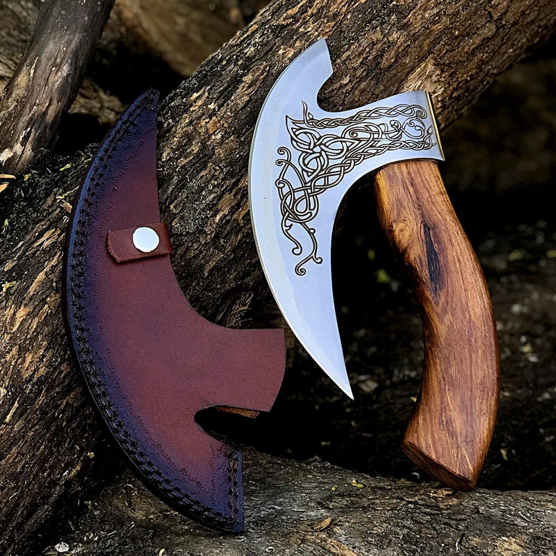 Load image into Gallery viewer, Custom Hand-Engraved Axe Pizza Cutter – 8" J2 Steel Blade