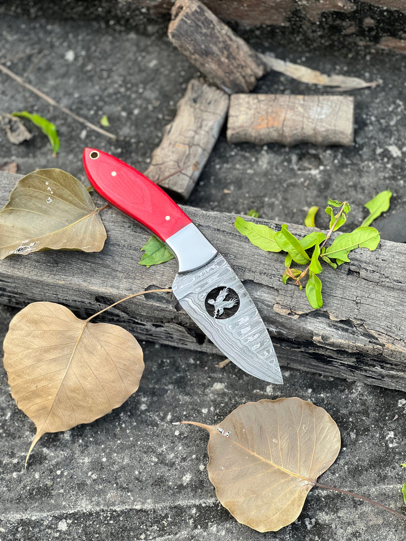 Load image into Gallery viewer, FIXED BLADE POCKET KNIFE, PERSONALIZED DAMASCUS STEEL FIXED BLADE HUNTING KNIFE