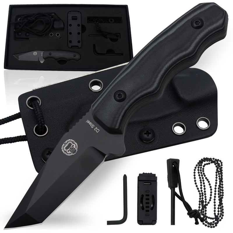 Load image into Gallery viewer, The Wakizashi Survival Neck Knife Giftset for Outdoors (Black Blade + Green Liner)