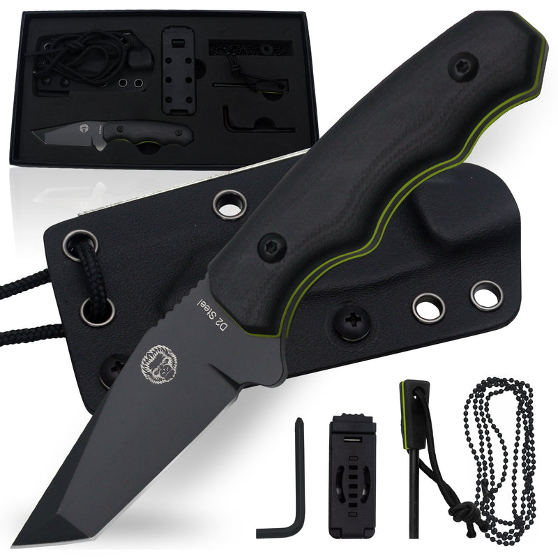 Load image into Gallery viewer, The Wakizashi Survival Neck Knife Giftset for Outdoors (Black Blade + Green Liner)