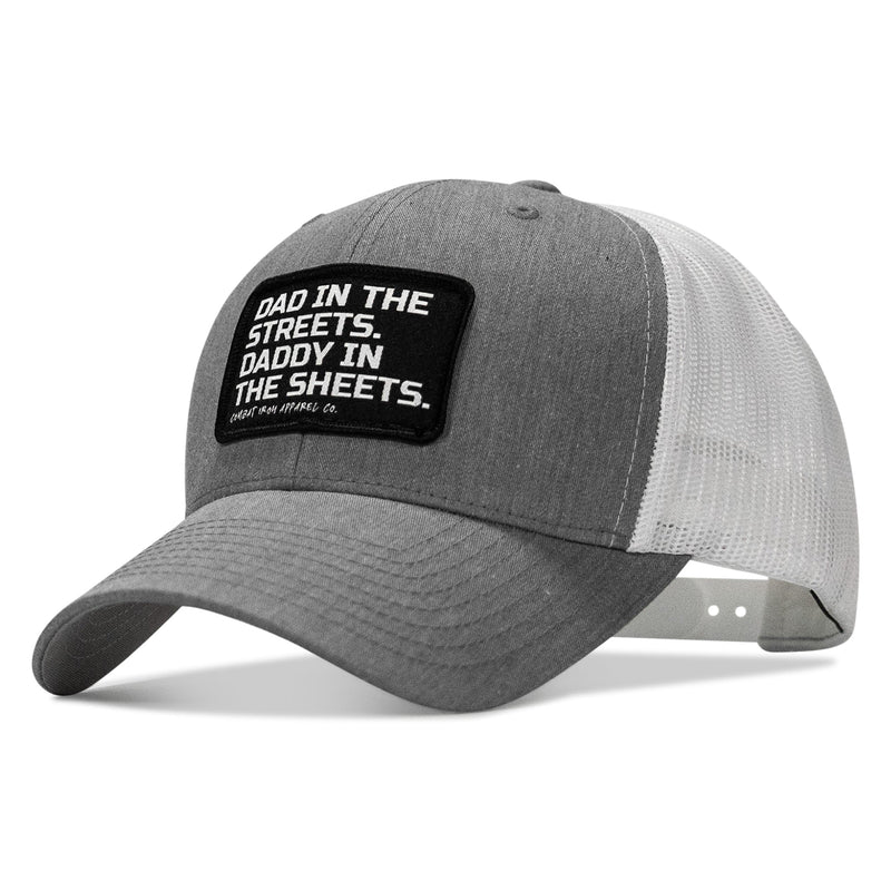 Load image into Gallery viewer, Dad In The Streets. Daddy In The Sheets. Black Patch Snapback Hat