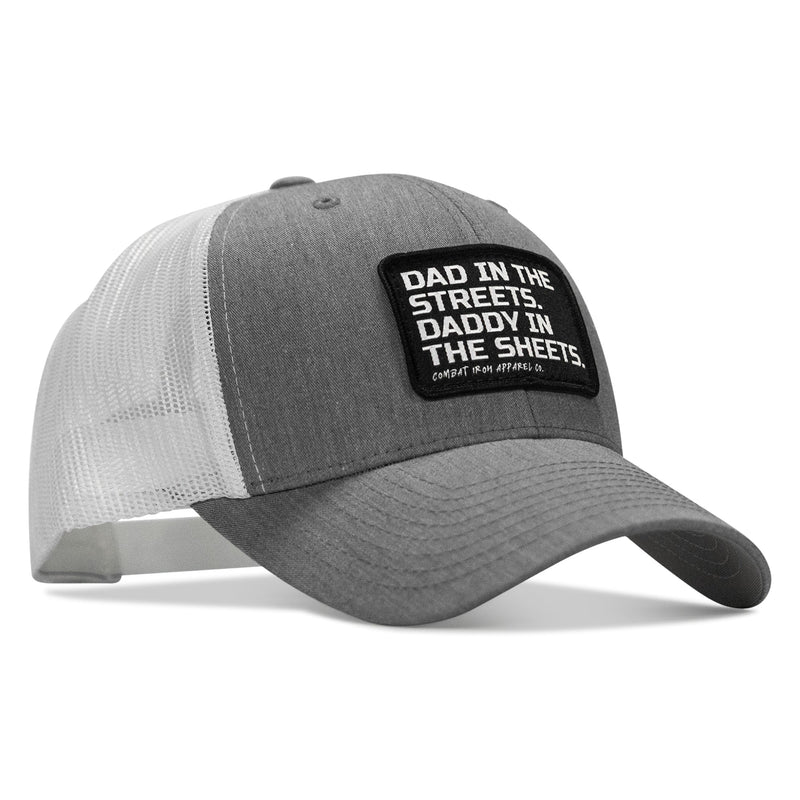Load image into Gallery viewer, Dad In The Streets. Daddy In The Sheets. Black Patch Snapback Hat