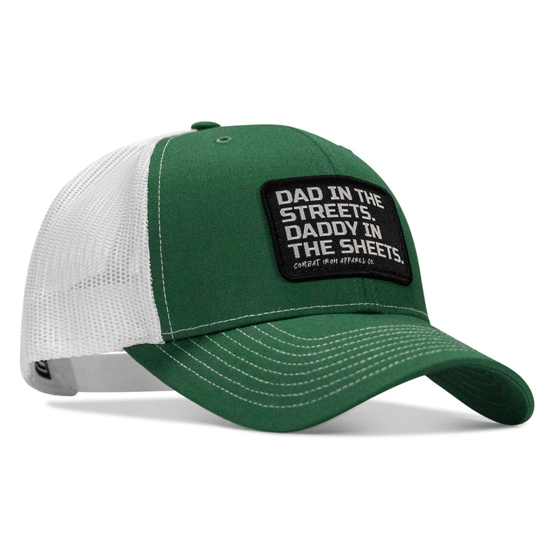 Load image into Gallery viewer, Dad In The Streets. Daddy In The Sheets. Black Patch Snapback Hat