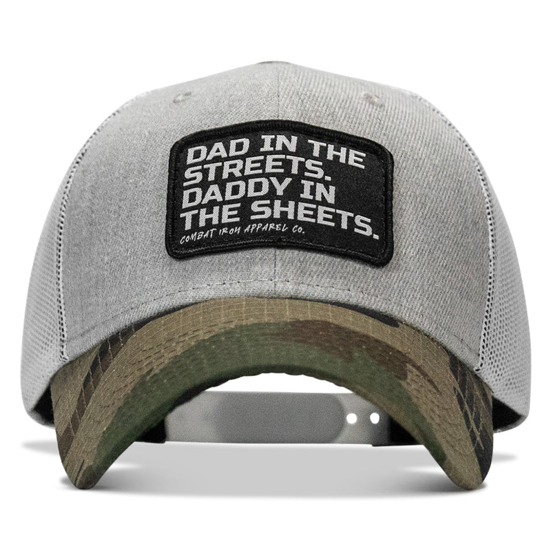 Load image into Gallery viewer, Dad In The Streets. Daddy In The Sheets. Black Patch Snapback Hat