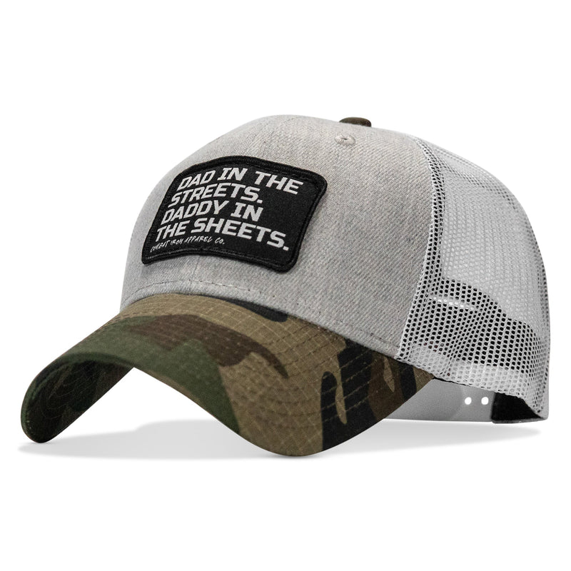 Load image into Gallery viewer, Dad In The Streets. Daddy In The Sheets. Black Patch Snapback Hat