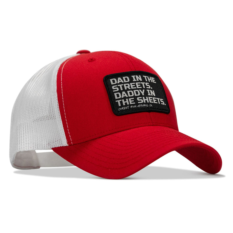 Load image into Gallery viewer, Dad In The Streets. Daddy In The Sheets. Black Patch Snapback Hat