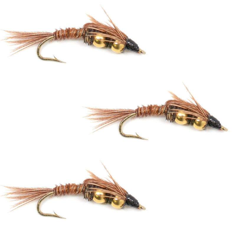 Load image into Gallery viewer, 3 Pack Double Bead Pheasant Tail Nymph Fly Fishing Flies Hook Size 14