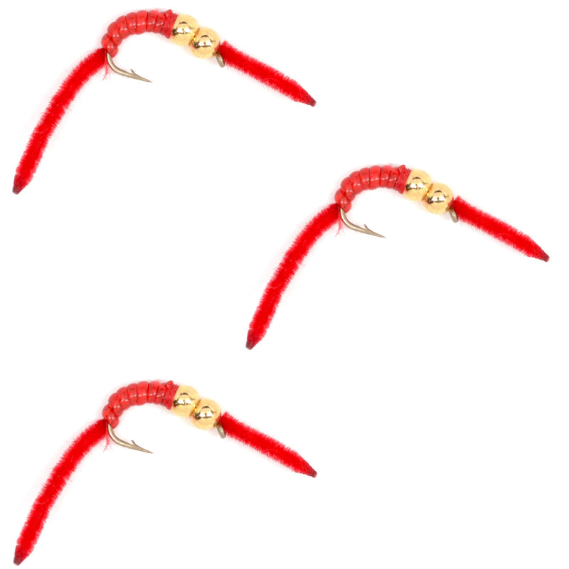 Load image into Gallery viewer, 3 Pack San Juan Double Bead Power Worm Red V-Rib - Hook Size 14