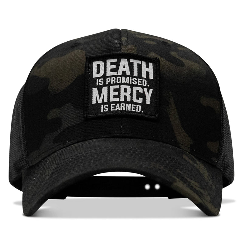 Load image into Gallery viewer, Death Is Promised. Mercy Is Earned Patch Snapback Hat