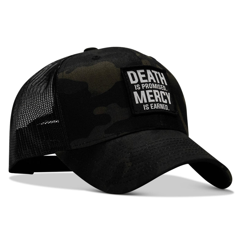 Load image into Gallery viewer, Death Is Promised. Mercy Is Earned Patch Snapback Hat