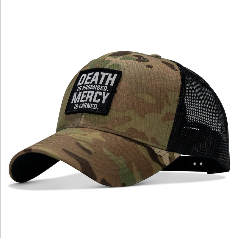 Load image into Gallery viewer, Death Is Promised. Mercy Is Earned Patch Snapback Hat