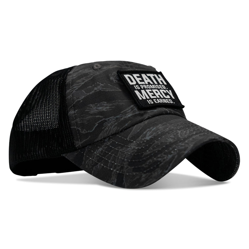 Load image into Gallery viewer, Death Is Promised. Mercy Is Earned Patch. Tactical Ripstop Mesh Snapback Hat