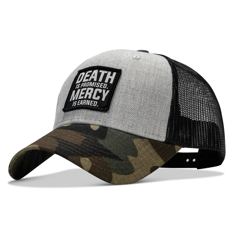 Load image into Gallery viewer, Death Is Promised. Mercy Is Earned Patch Snapback Hat