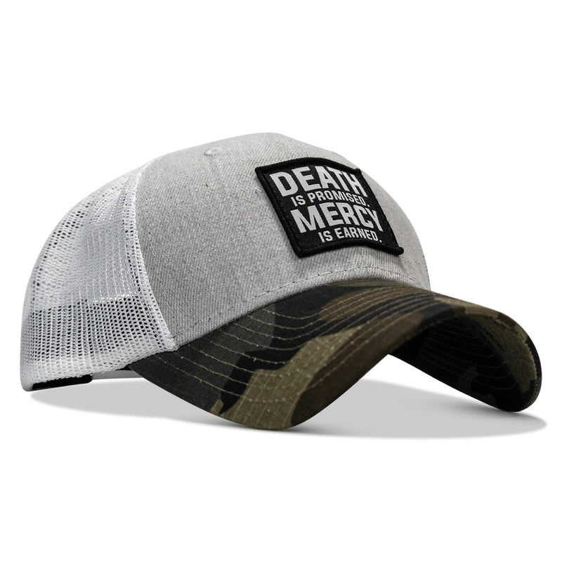 Load image into Gallery viewer, Death Is Promised. Mercy Is Earned Patch Snapback Hat