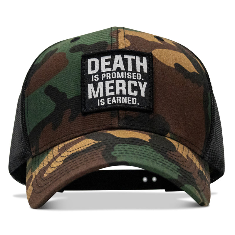 Load image into Gallery viewer, Death Is Promised. Mercy Is Earned Patch Snapback Hat