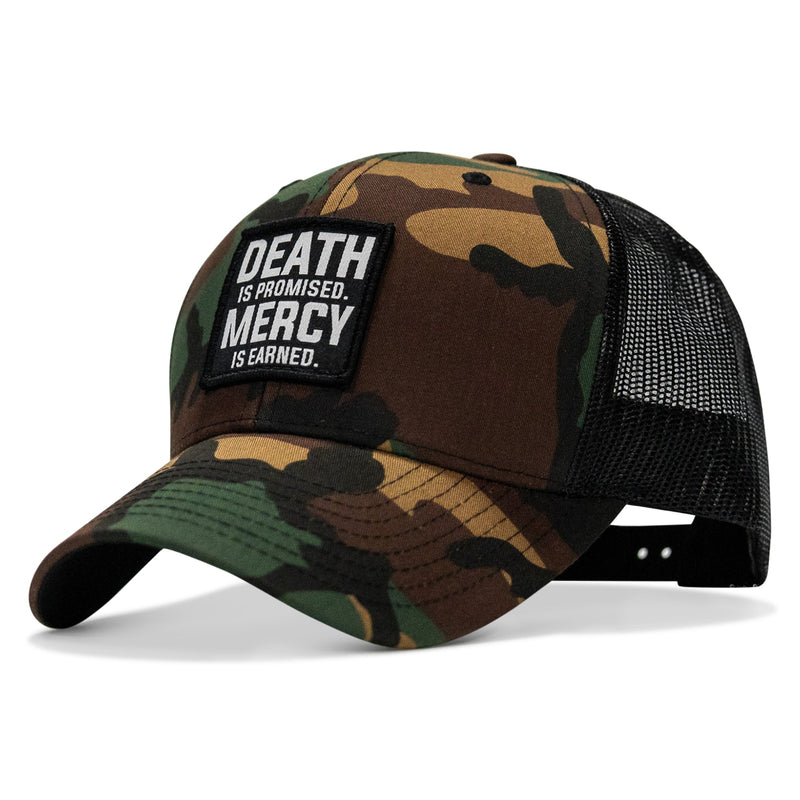 Load image into Gallery viewer, Death Is Promised. Mercy Is Earned Patch Snapback Hat