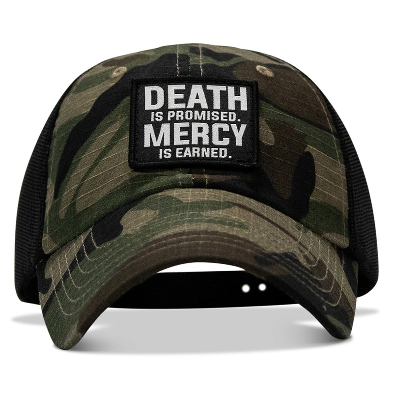 Load image into Gallery viewer, Death Is Promised. Mercy Is Earned Patch. Tactical Ripstop Mesh Snapback Hat
