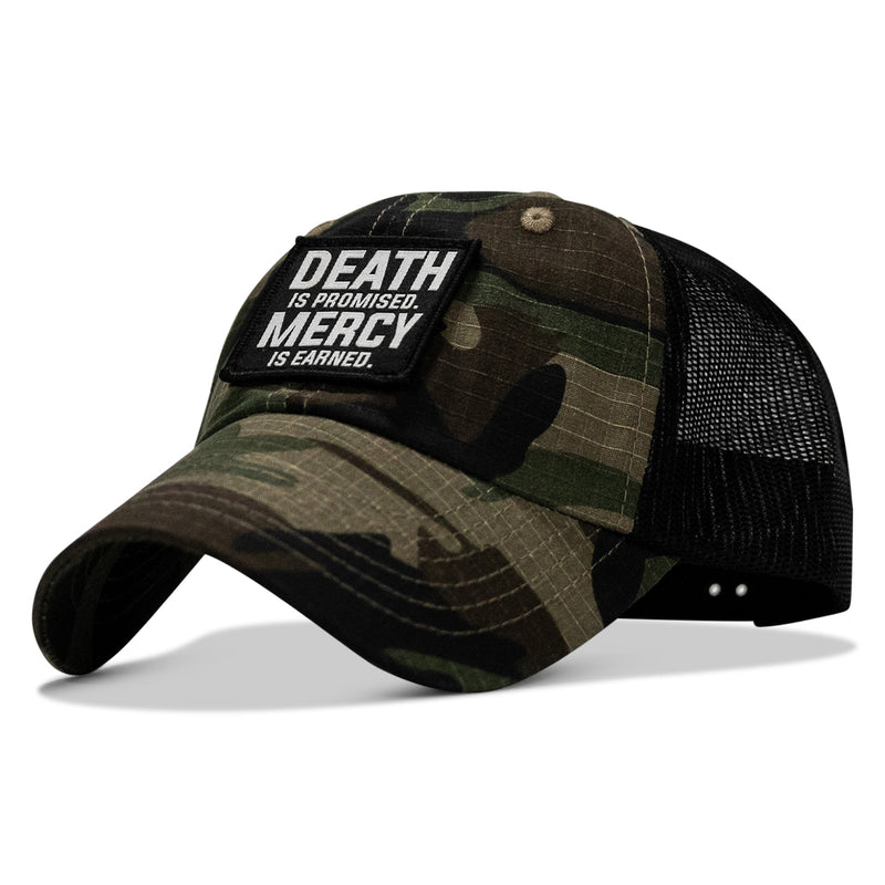 Load image into Gallery viewer, Death Is Promised. Mercy Is Earned Patch. Tactical Ripstop Mesh Snapback Hat