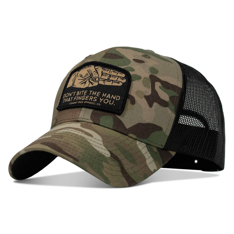 Load image into Gallery viewer, Don't Bite The Hand That Fingers you Patch Snapback Hat