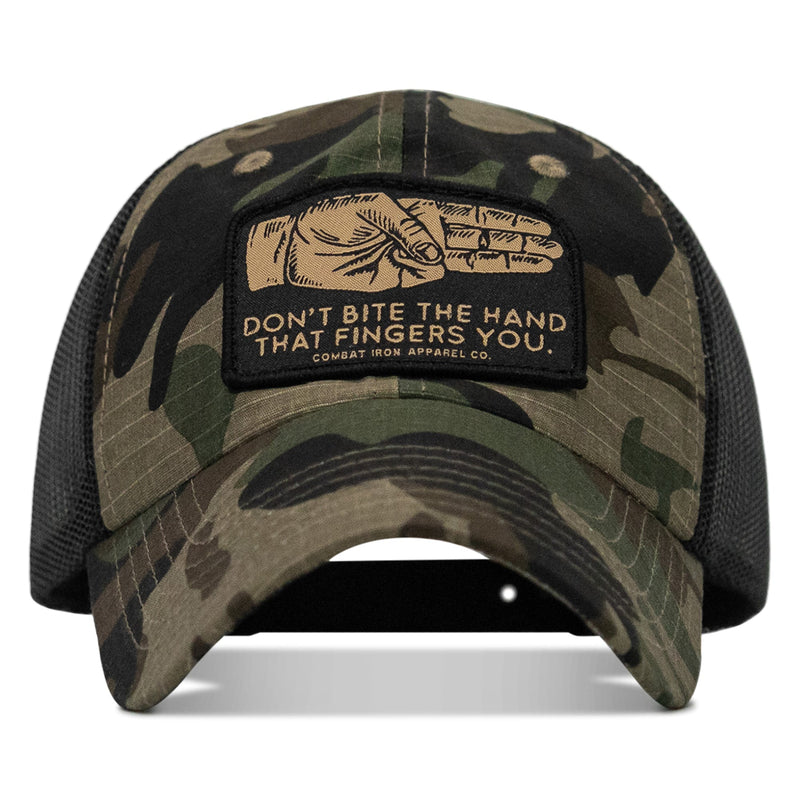 Load image into Gallery viewer, Don't Bite The Hand That Fingers You Patch Tactical Ripstop Mesh Snapback Hat