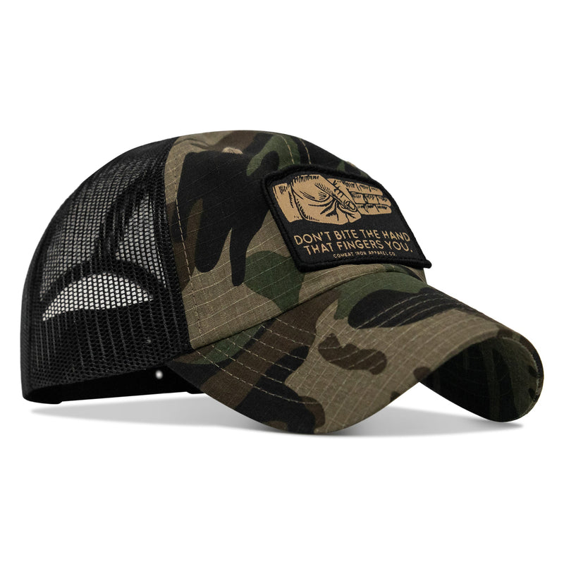 Load image into Gallery viewer, Don't Bite The Hand That Fingers You Patch Tactical Ripstop Mesh Snapback Hat