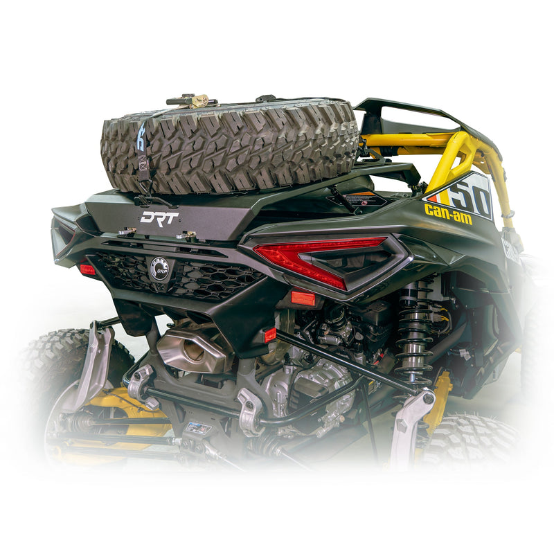 Load image into Gallery viewer, Adventure rack with boxed frame style tire carrier for Maverick R offroad use