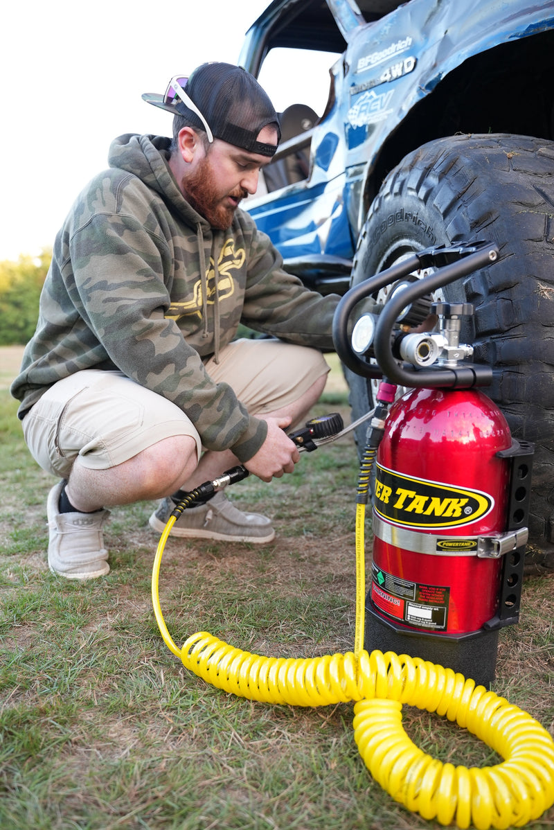 Load image into Gallery viewer, Air Hose 30 ft. Coiled 1/4" NPT Male Thread Superflex High Pressure Yellow Power Tank