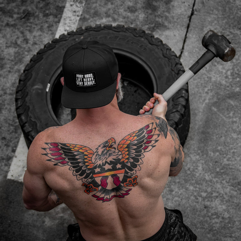 Load image into Gallery viewer, Pray Hard. Lift Heavy. Stay Deadly. Flat Bill SnapBack Hat