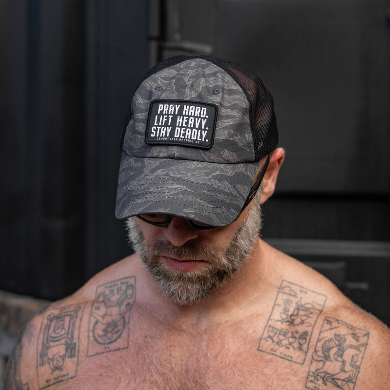 Load image into Gallery viewer, Pray Hard. Lift Heavy. Stay Deadly. Patch Tactical Ripstop Mesh Snapback Hat