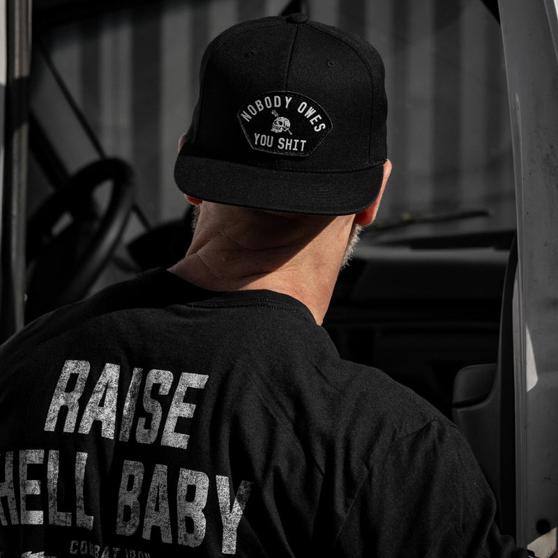 Load image into Gallery viewer, Nobody Owes You Shit Arched Patch Flatbill SnapBack Hat