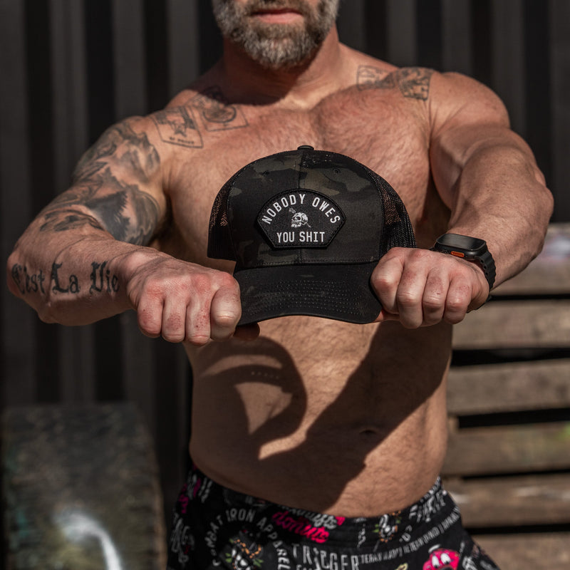 Load image into Gallery viewer, Nobody Owes You Shit Arched Skull Patch Snapback