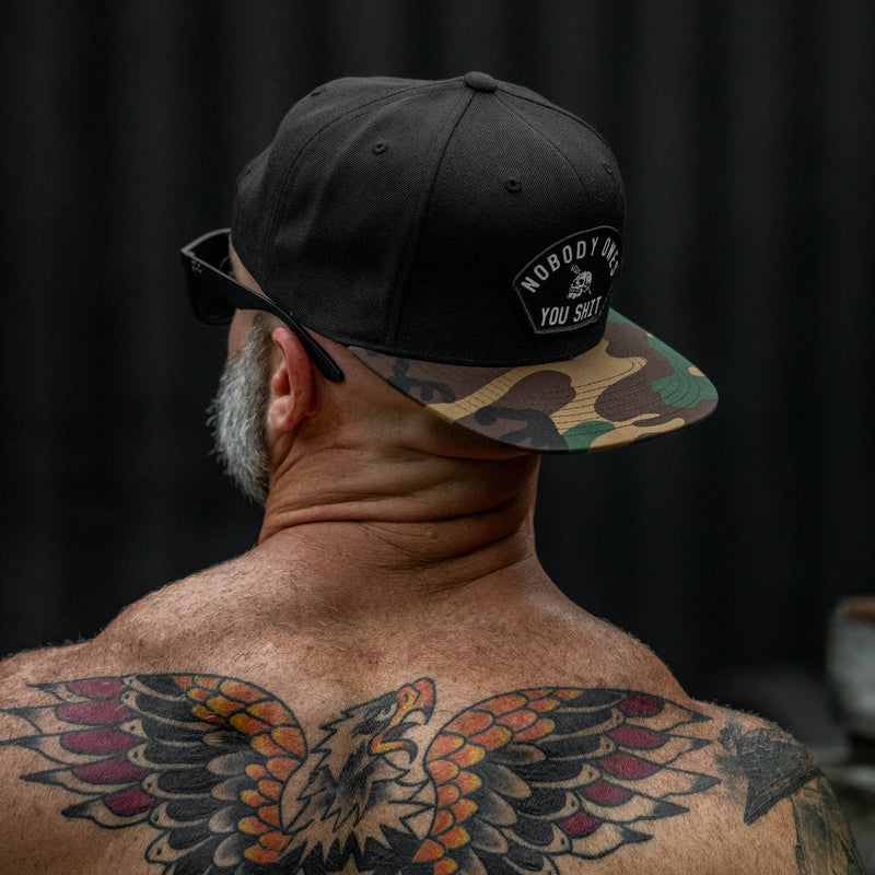 Load image into Gallery viewer, Nobody Owes You Shit Arched Patch Flatbill SnapBack Hat