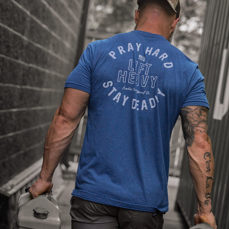 Load image into Gallery viewer, Pray Hard. Lift Heavy. Stay Deadly. Men's T-Shirt
