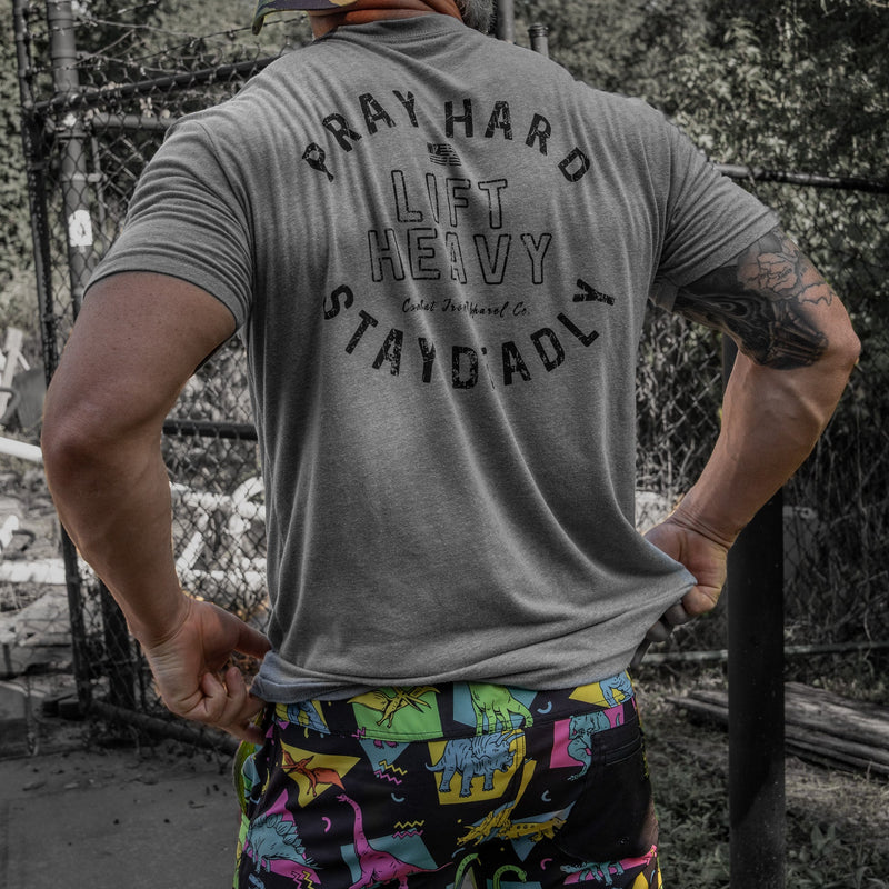 Load image into Gallery viewer, Pray Hard. Lift Heavy. Stay Deadly. Men's T-Shirt