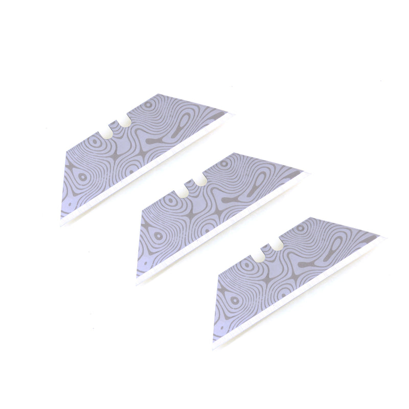 Load image into Gallery viewer, Stinger Laser Engraved Utility Edges, Tool Replacements - Damascus Style (Trapezoid 3 pcs - Silver)